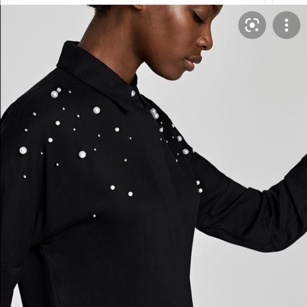 Zara black button up top with pearls on the shoulders - Picture 2 of 13
